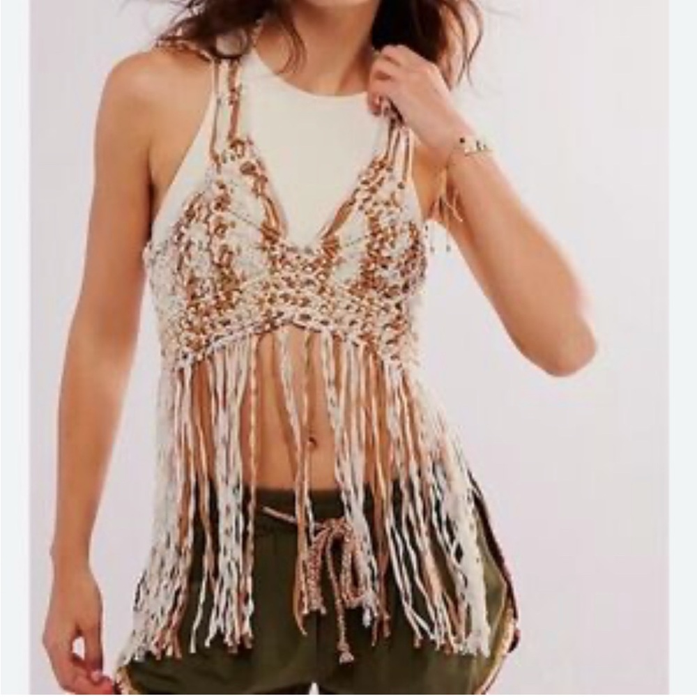 Free People Bali Coral Macrame Top